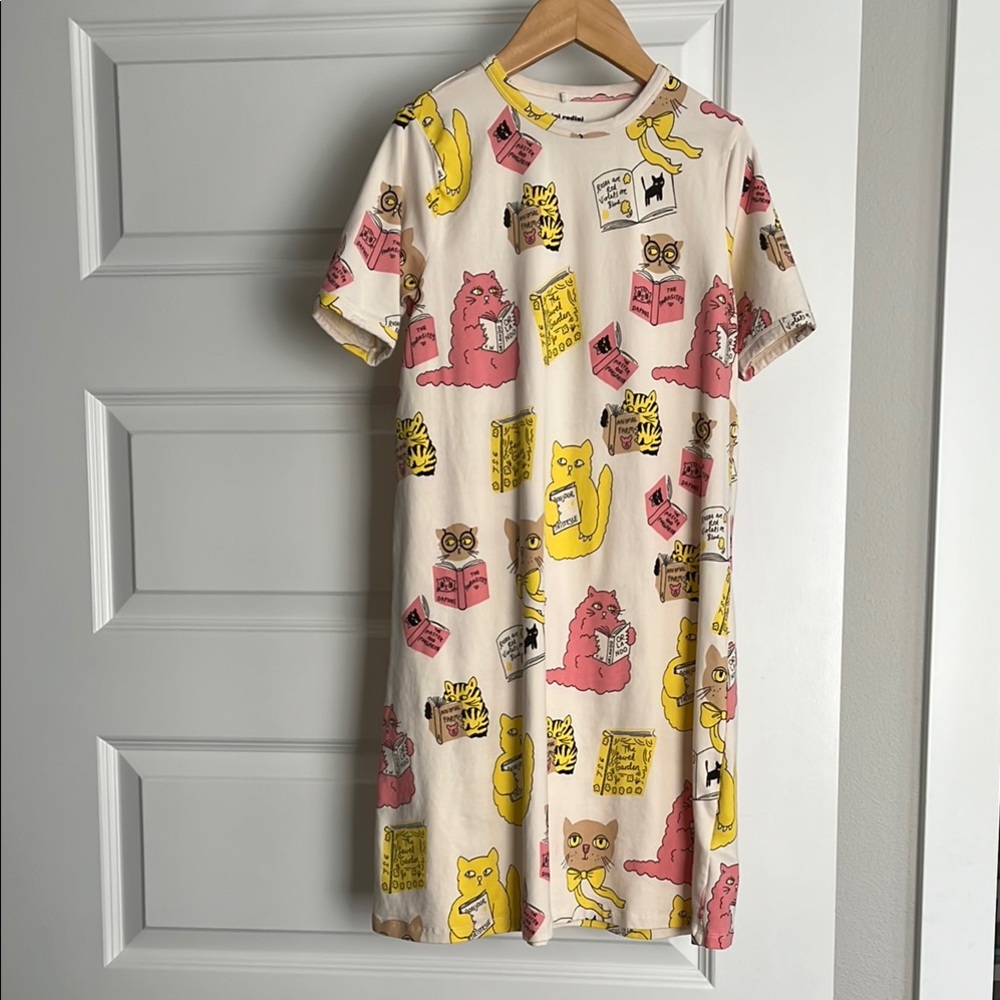 NWOT Mini Rodini Reading Cats Dress Kids Size 9-11